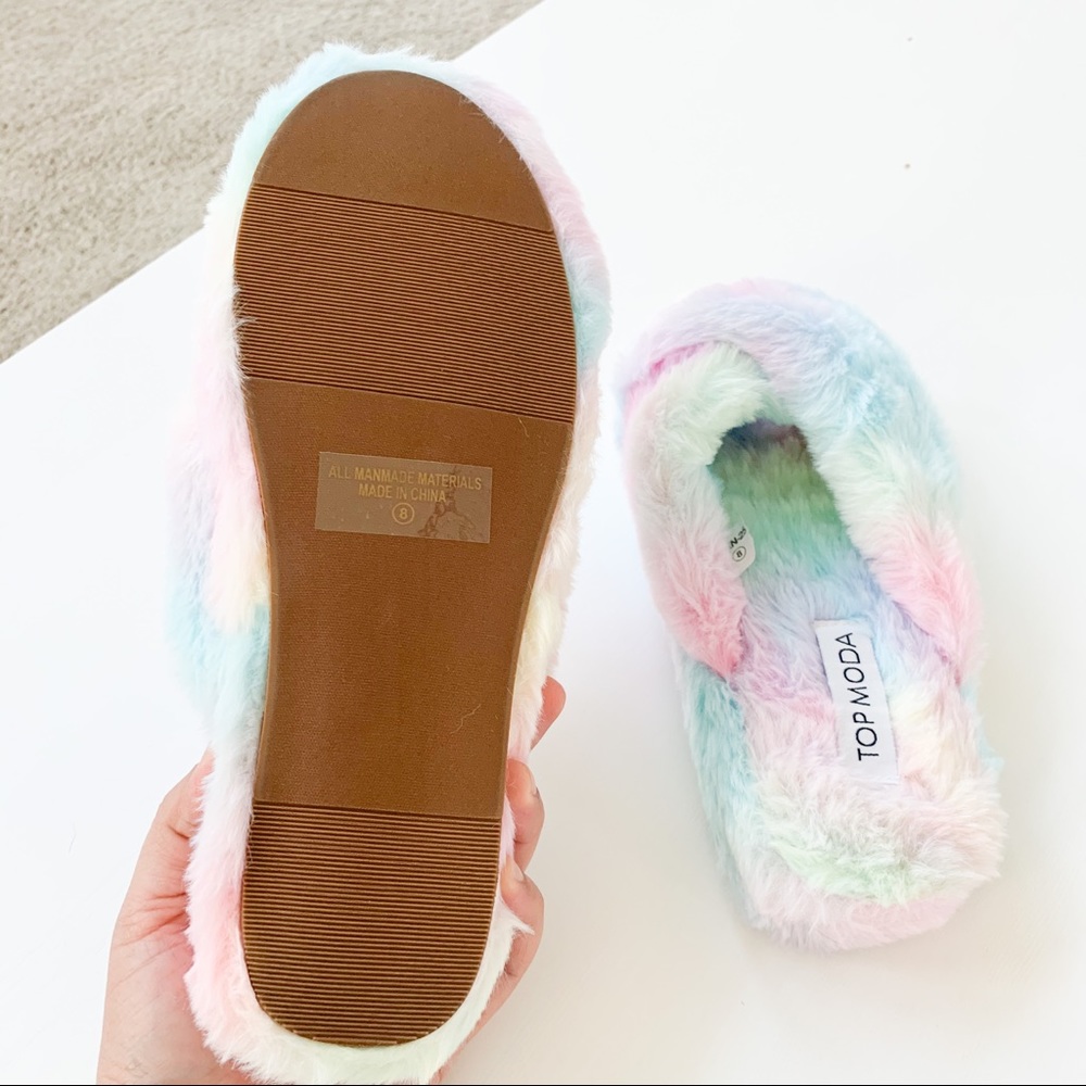 Top Moda Rainbow Faux Fur Slippers Ben-25 - Picture 7 of 9